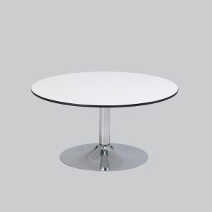 Coffee-table TROMPET chrome H43/top in white Ø 80 trespa